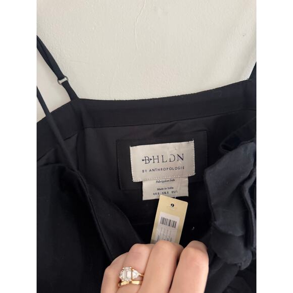 BHLDN Sleeveless Black 3D Floral Side Slit Column Midi Dress Size Small - Picture 6 of 8